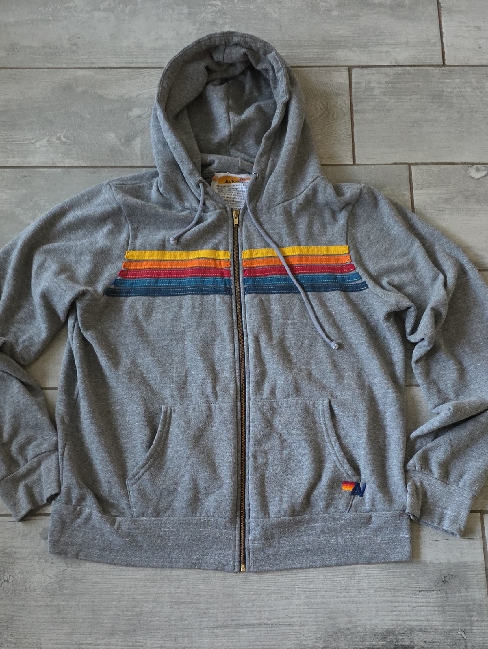 Aviator Nation Gray Zip-Up 5-Stripe Hoodie